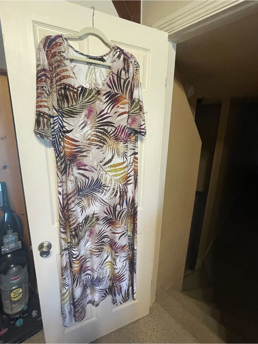 Tropical Leaf Print Short Sleeve Maxi Dress - XL Tall